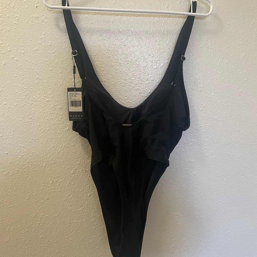 High Thong Black One Piece Bikini - Picture 3 of 6